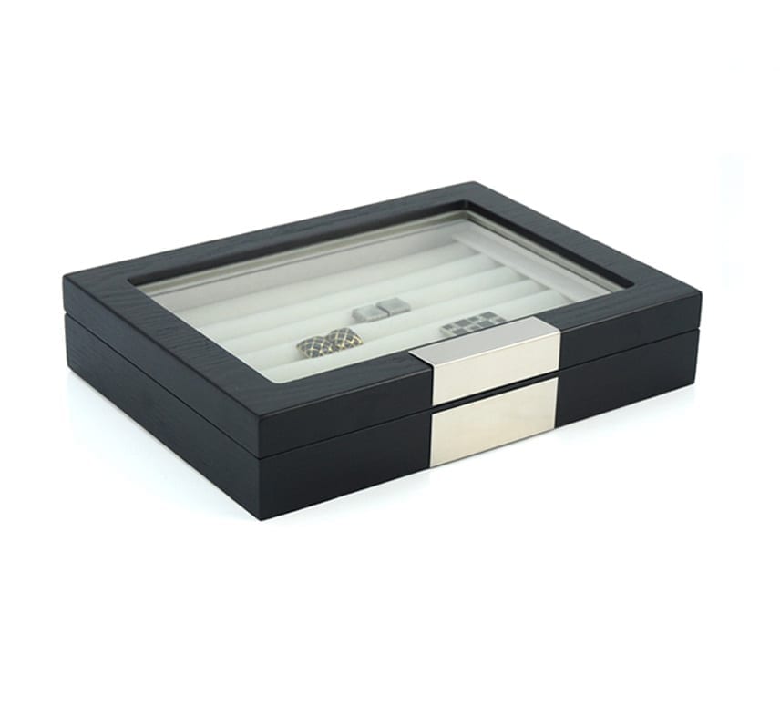 Luxury wooden Cufflink Box matt black for 36 pairs of 