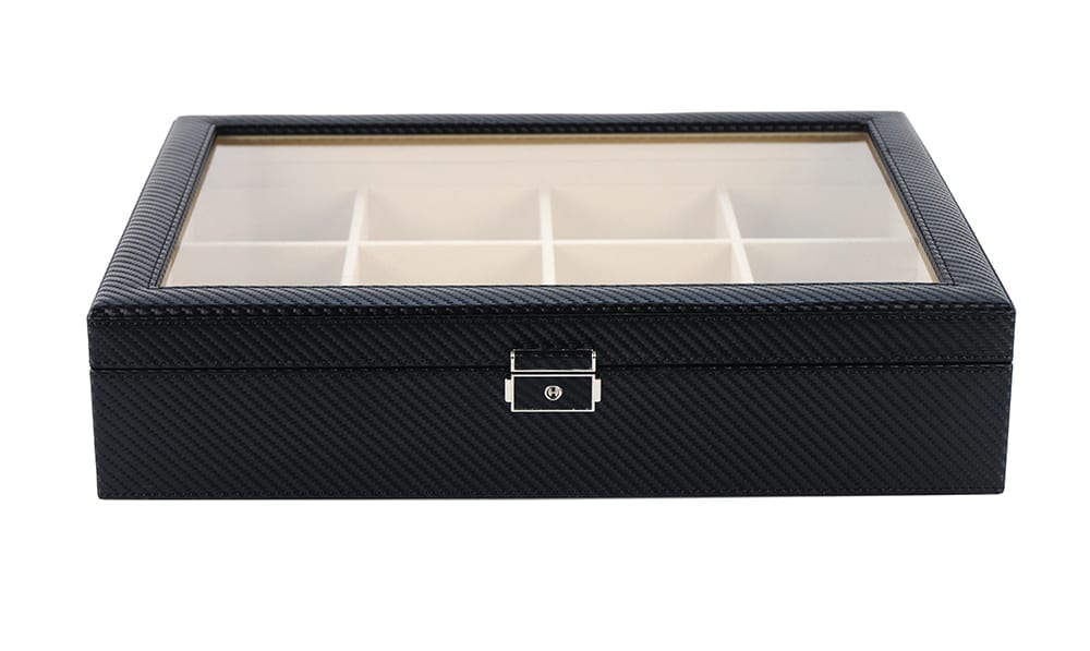 Wooden Tie Box For Men Carbon Fiber, Leather Tie Storage Box