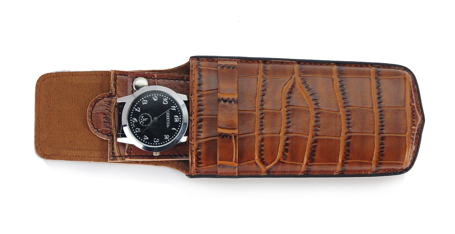 Genuine Leather croco brown Single Travel Watch Case