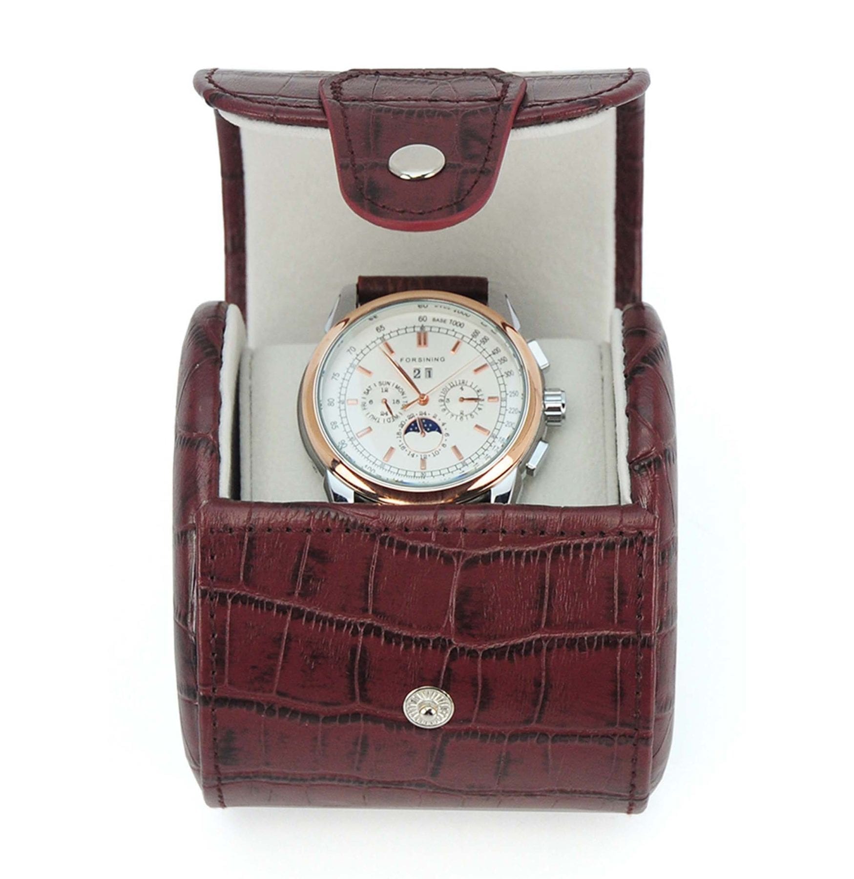 Genuine Leather croco brown Single Watch travel Case