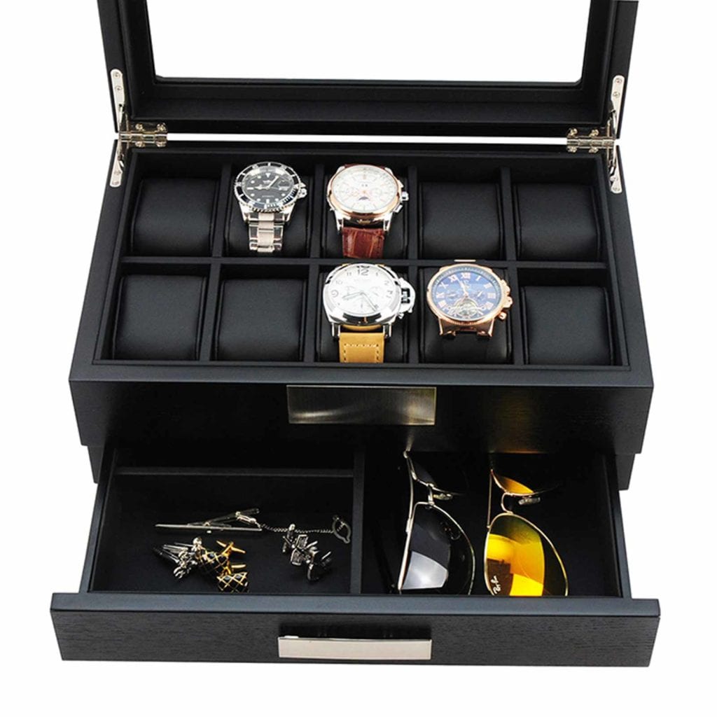 Luxury wooden watch box matt black 10 slots w/ Drawer dltradingau